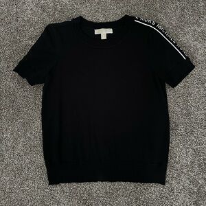 Michael Kors Cropped Black Short Sleeve Top with Logo
